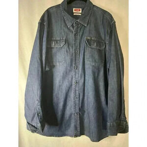 Wrangler Denim Shirt Flex Long Sleeve Casual Button Up Blue Jean Men’s XL Pockts